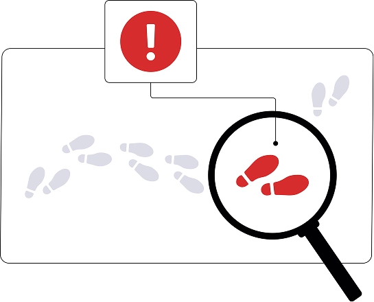 Magnifying glass looking at which footprint is dangerous