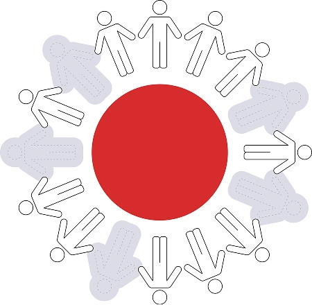 People gathered in a circle holding hands